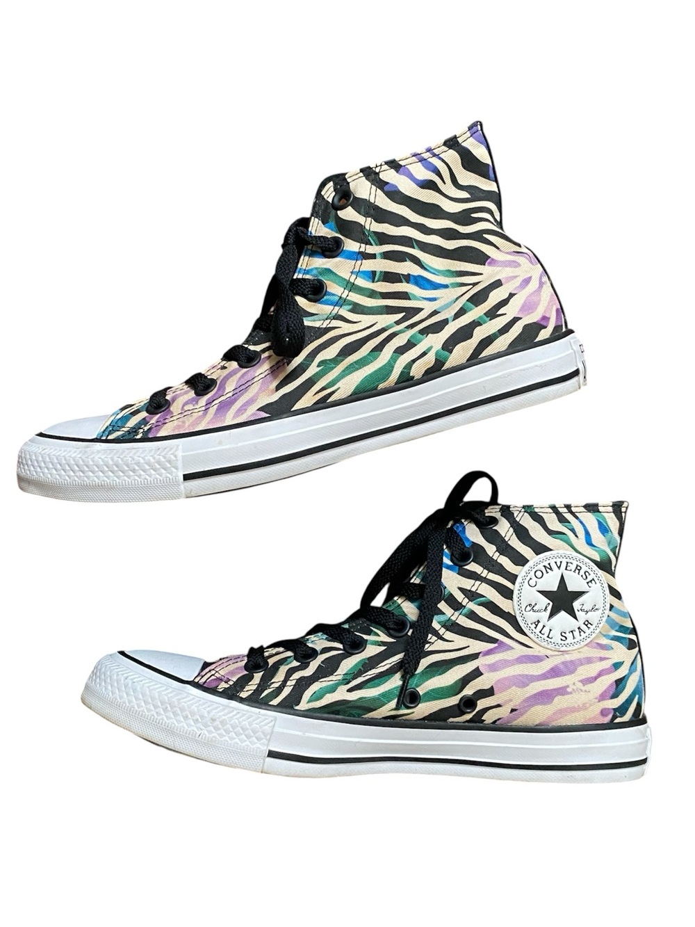 Converse All Star High Top Sneakers Women’s 8 Zebra and Floral Chuck Taylor